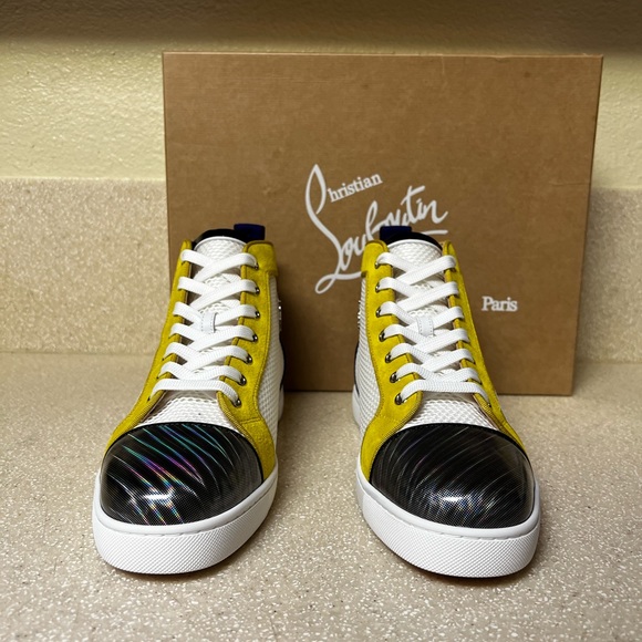 Christian Louboutin Louis Orlato High Top Sneaker White Yellow Blue 41 / 8 - Picture 4 of 10